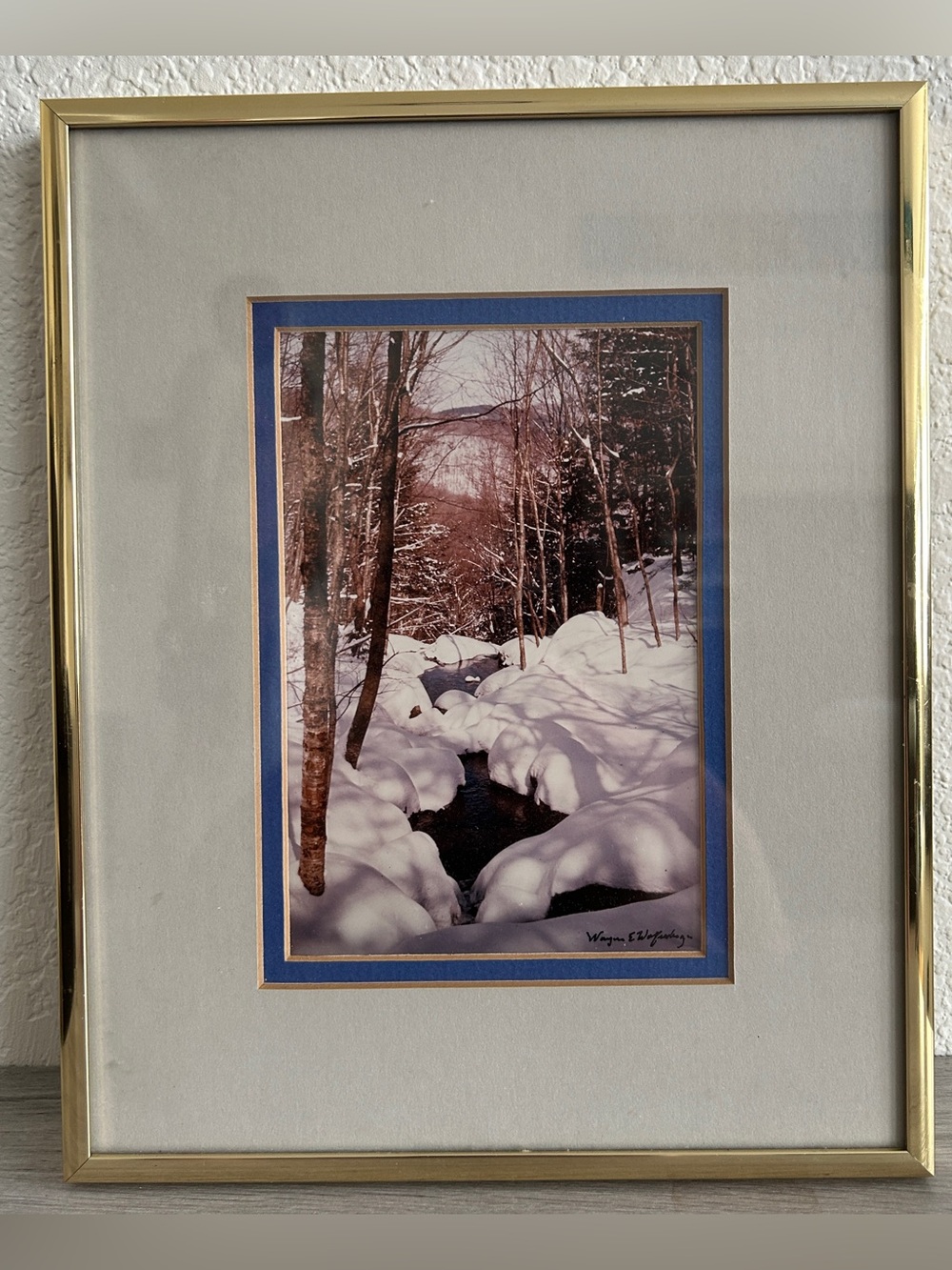 Framed Winter Brook Scene by Wayne E. Wolfersberger Signed Nature Photograph